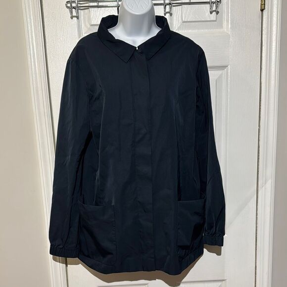Jil Sander Navy Blue Silk Lined Jacket Snap on Button Italy size 42 - Picture 1 of 12